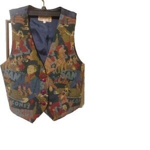 Conterio Vintage Tapestry Vest Multicolor Women's Circus Motiff Sz M